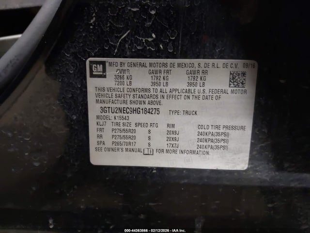 44363866 :رقم المزاد ، 3GTU2NEC9HG184275 vin ، 2017 Gmc Sierra 1500 Slt مزاد بيع