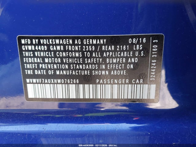2017 VOLKSWAGEN GOLF R WVWVF7AUXHW076266 Photo 8