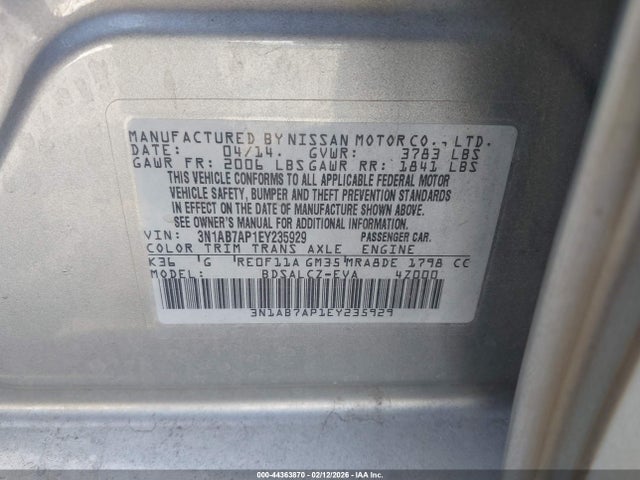 Aukcja sprzedaży 2014 Nissan Sentra S, vin: 3N1AB7AP1EY235929, numer aukcji: 44363870