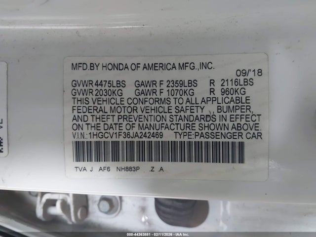 1HGCV1F36JA242469 Honda Accord Sport