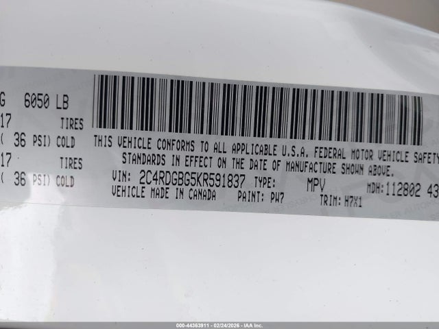 2C4RDGBG5KR591837 Dodge Grand Caravan Se