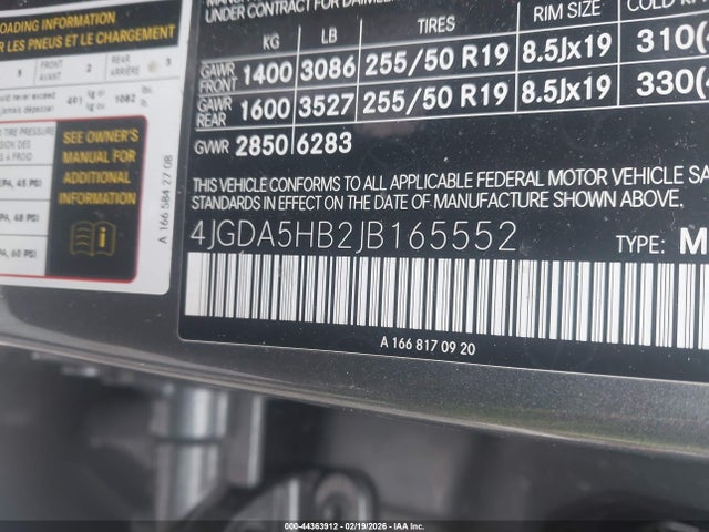 44363912 :رقم المزاد ، 4JGDA5HB2JB165552 vin ، 2018 Mercedes-benz Gle 350 4matic مزاد بيع