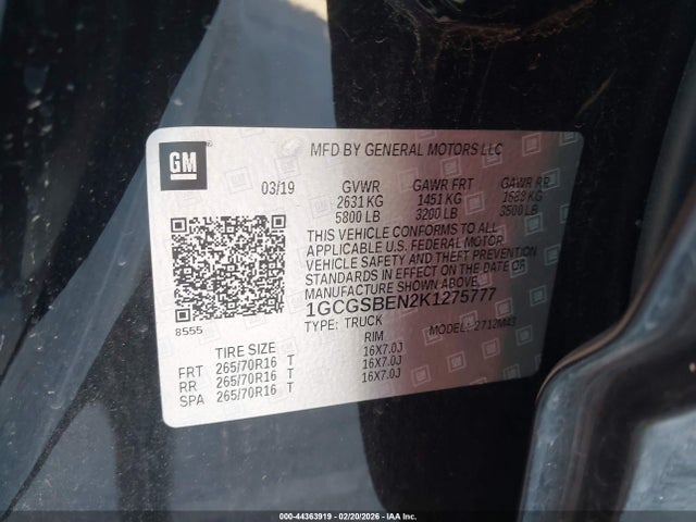 1GCGSBEN2K1275777 Chevrolet Colorado Wt