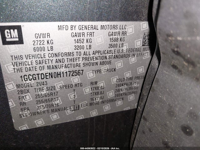 1GCGTDEN0H1172567 Chevrolet Colorado Z71