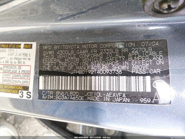 2004 LEXUS IS 300 JTHBD192140093736 Photo 8
