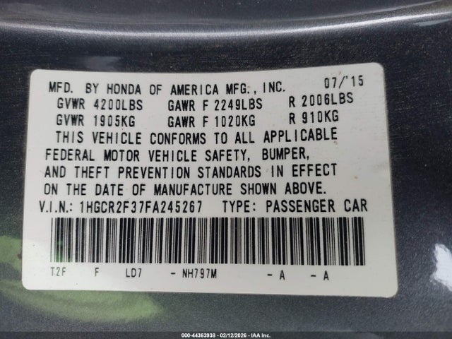 1HGCR2F37FA245267 Honda ACCORD LX