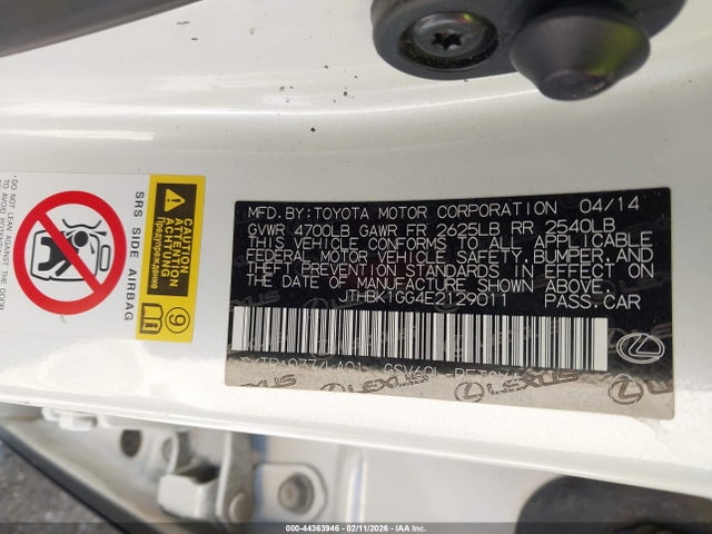 Aukcja sprzedaży 2014 Lexus Es 350, vin: JTHBK1GG4E2129011, numer aukcji: 44363946