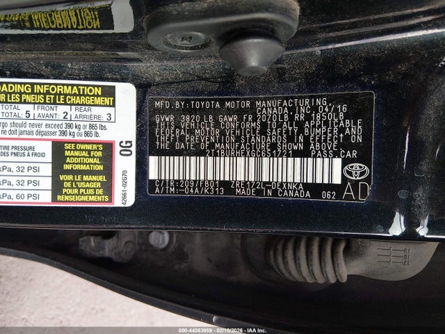 Aukcja sprzedaży 2016 Toyota Corolla Le, vin: 2T1BURHEXGC651721, numer aukcji: 44363959