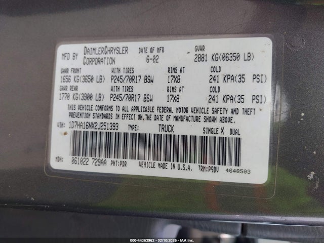 2002 DODGE RAM 1500 1D7HA16NX2J251393 Photo 8