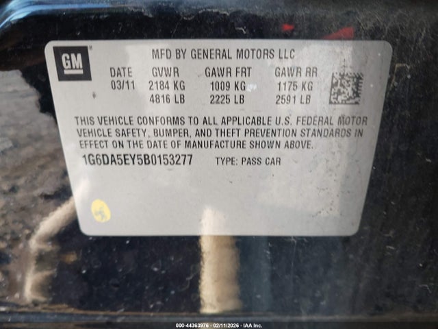 44363976 :رقم المزاد ، 1G6DA5EY5B0153277 vin ، 2011 Cadillac Cts Standard مزاد بيع