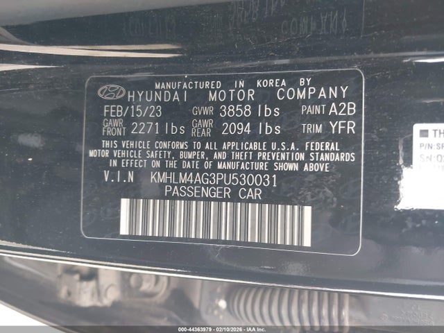 KMHLM4AG3PU530031 Hyundai ELANTRA SEL