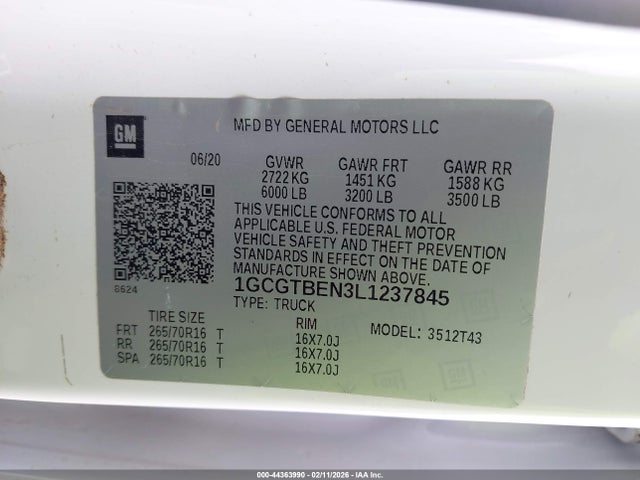 1GCGTBEN3L1237845 Chevrolet Colorado 4wd Long Box Wt