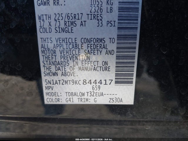Nissan ROGUE SV 2019 5N1AT2MT9KC844417 Image 9