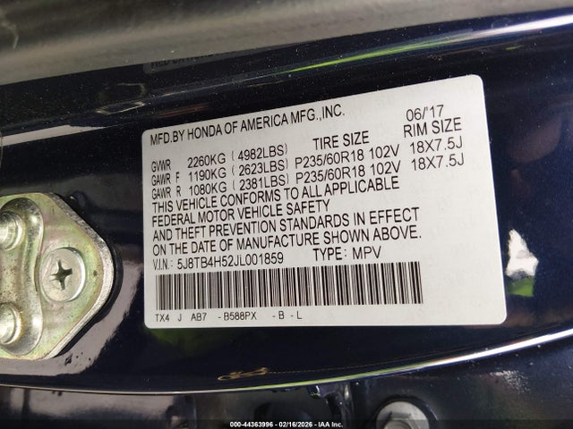 Продаж на аукціоні авто 2018 Acura Rdx Technology   Acurawatch Plus Packages/technology Package, vin: 5J8TB4H52JL001859, номер лоту: 44363996