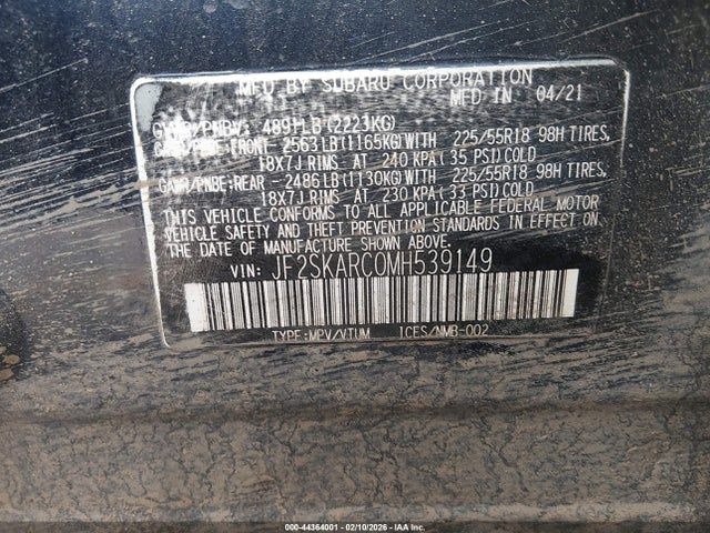 44364001 :رقم المزاد ، JF2SKARC0MH539149 vin ، 2021 Subaru Forester Sport مزاد بيع