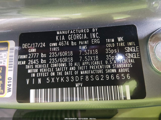 Aukcja sprzedaży 2025 Kia Sportage Ex, vin: 5XYK33DF8SG296656, numer aukcji: 44364030