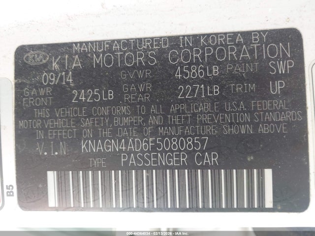 KNAGN4AD6F5080857 KIA Optima Hybrid Ex