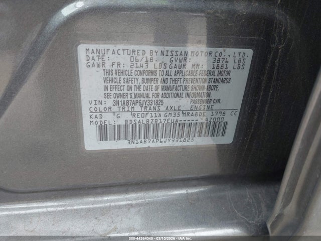 3N1AB7AP6JY331825 Nissan SENTRA S