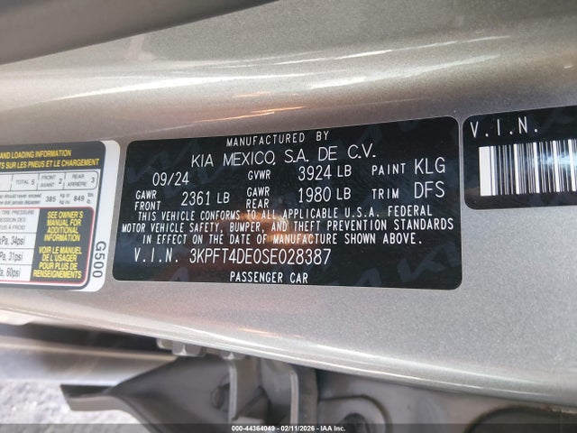 Aukcja sprzedaży 2025 Kia K4 Lxs, vin: 3KPFT4DE0SE028387, numer aukcji: 44364049