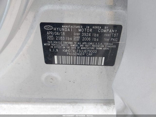 KMHD74LF9JU679003 Hyundai ELANTRA SE