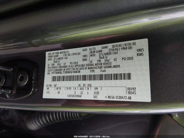 Продажа на аукционе авто 2025 Ford F-150 Lightning Lariat, vin: 1FT6W5L73SWG16838, номер лота: 44364060