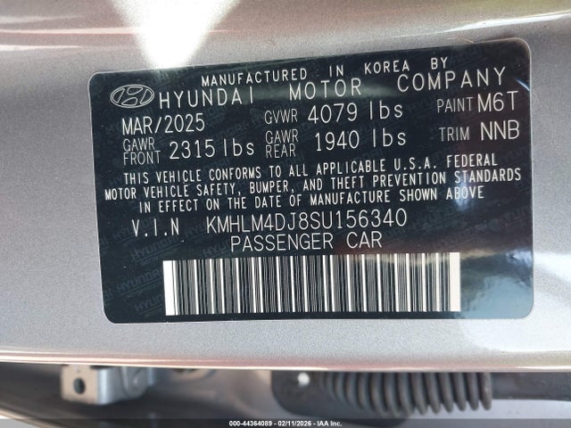 44364089 :رقم المزاد ، KMHLM4DJ8SU156340 vin ، 2025 Hyundai Elantra Hybrid Sel Sport مزاد بيع
