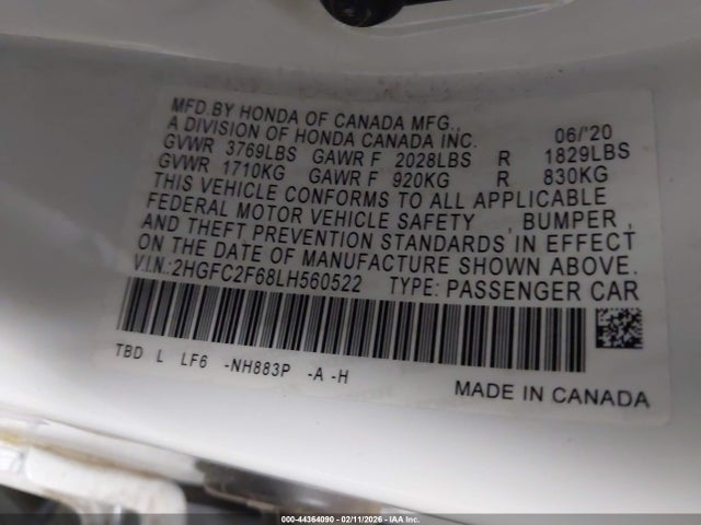 Honda Civic Lx 2020 2HGFC2F68LH560522 Image 9