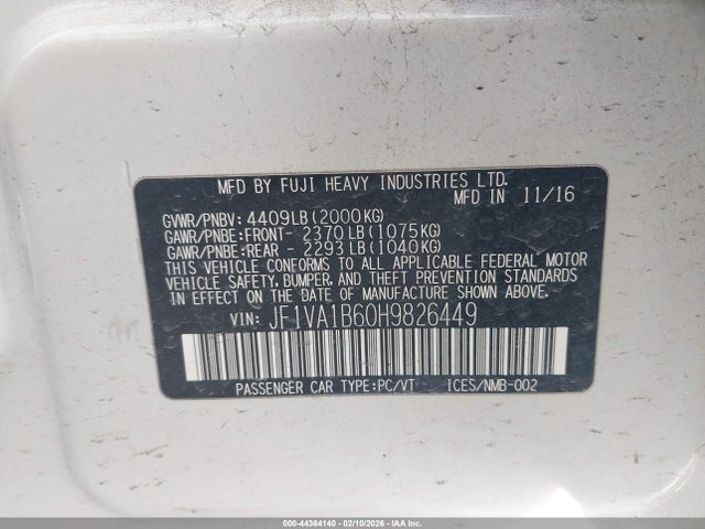 Продажа на аукционе авто 2017 Subaru Wrx, vin: JF1VA1B60H9826449, номер лота: 44364140