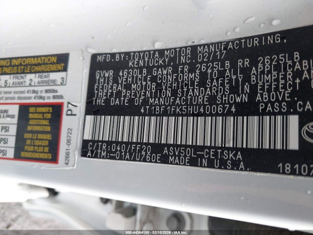 4T1BF1FK5HU400674 Toyota CAMRY SE