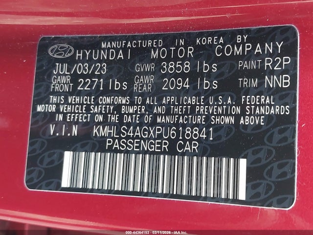 KMHLS4AGXPU618841 Hyundai ELANTRA SEL