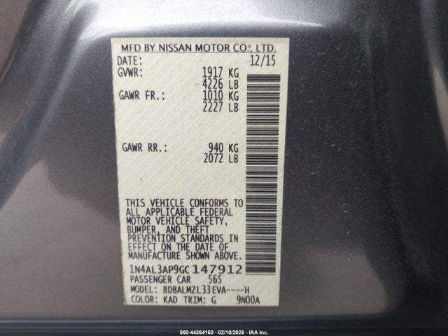 1N4AL3AP9GC147912 Nissan Altima 2.5 Sv