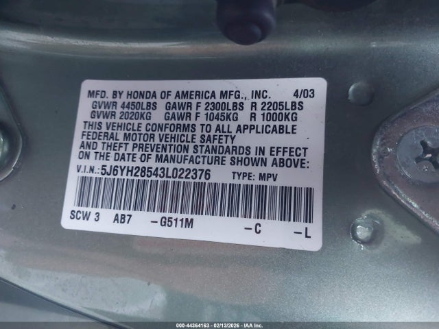 2003 HONDA ELEMENT 5J6YH28543L022376 Photo 8
