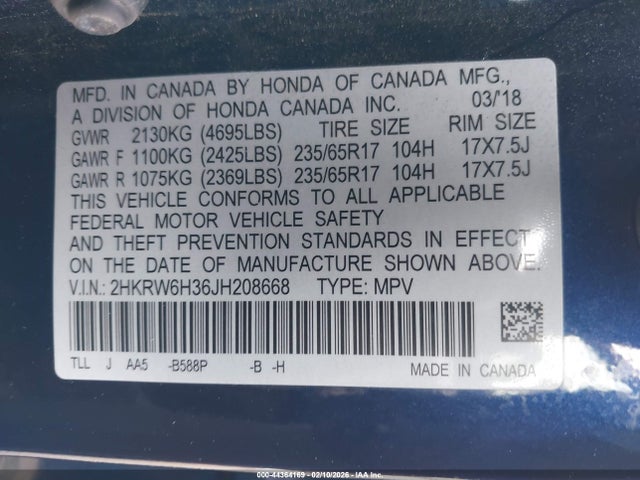 2HKRW6H36JH208668 Honda CR-V LX