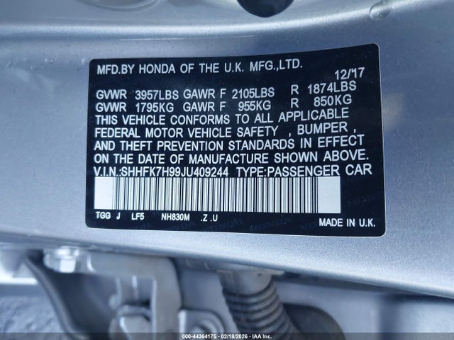 SHHFK7H99JU409244 Honda Civic Sport Touring