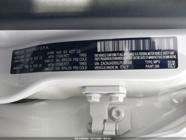 ZACNJABB6LPL86068 Jeep Renegade Altitude Fwd