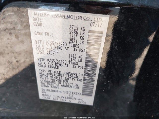 Aukcja sprzedaży 2017 Infiniti Qx60, vin: 5N1DL0MN4HC557059, numer aukcji: 44364224