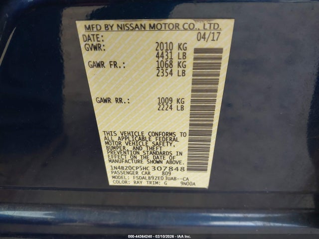 1N4BZ0CP5HC307848 Nissan LEAF S