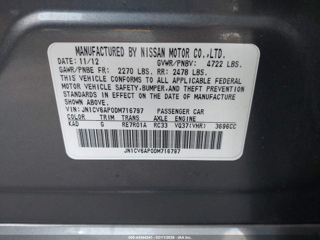 Продаж на аукціоні авто 2013 Infiniti G37 Journey, vin: JN1CV6AP0DM716797, номер лоту: 44364241