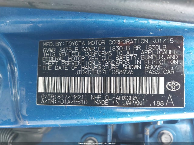 JTDKDTB37F1088926 Toyota Prius C Three