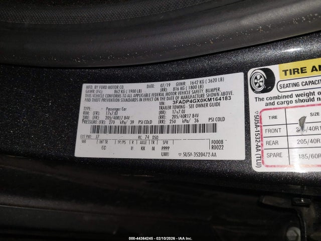 3FADP4GX0KM164183 Ford FIESTA ST