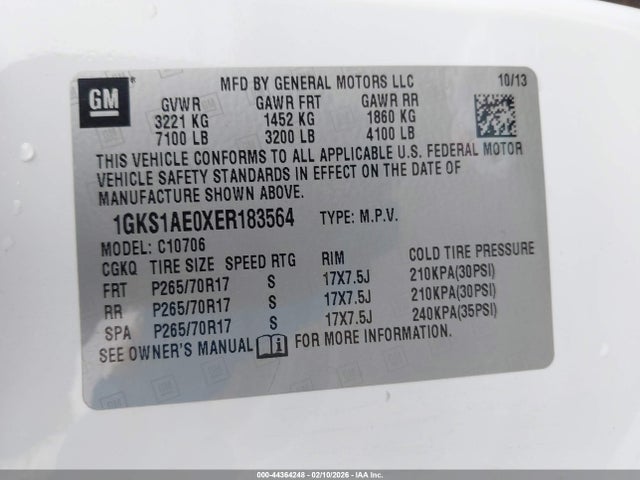 1GKS1AE0XER183564 GMC YUKON SLE