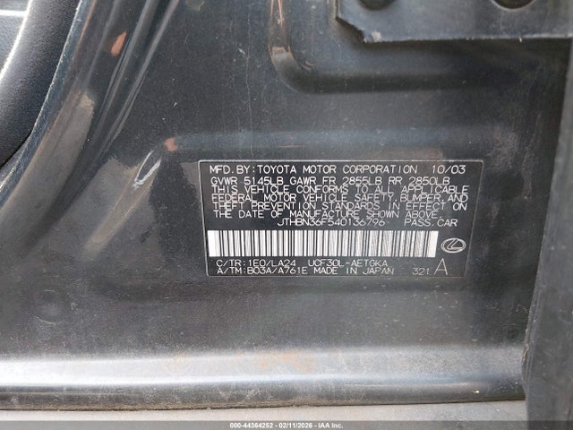 2004 LEXUS LS 430 JTHBN36F540136796 Photo 8