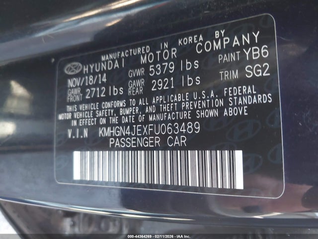 KMHGN4JEXFU063489 Hyundai Genesis 3.8
