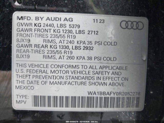 2024 Audi Q5 Premium Plus 40 Tfsi Quattro S Tronic მანქანა იყიდება აუქციონზე, vin: WA1BBAFY0R2052276, აუქციონის ნომერი: 44364279