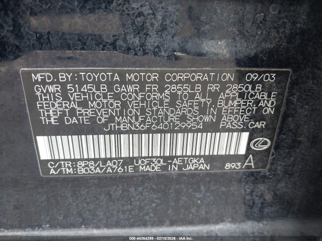 2004 LEXUS LS 430 JTHBN36F640129954 Photo 8