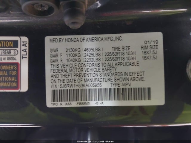 5J6RW1H53KA005955 Honda CR-V EX