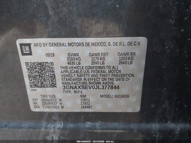 3GNAXSEV0JL377844 Chevrolet EQUINOX LT