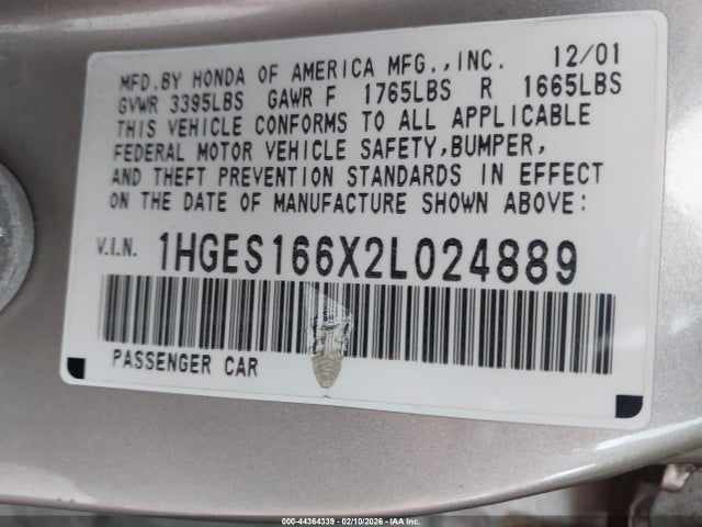 2002 HONDA CIVIC 1HGES166X2L024889 Photo 8