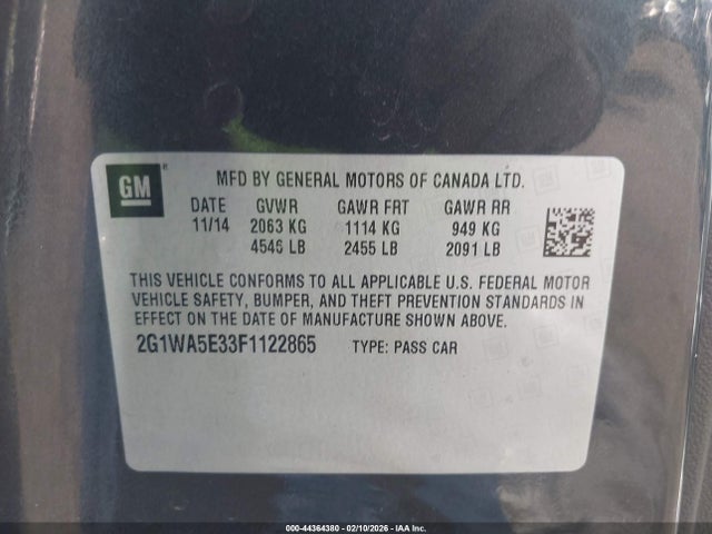 44364380 :رقم المزاد ، 2G1WA5E33F1122865 vin ، 2015 Chevrolet Impala Limited Ls مزاد بيع