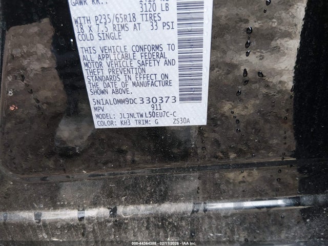 44364388 :رقم المزاد ، 5N1AL0MM9DC330373 vin ، 2013 Infiniti Jx35 مزاد بيع